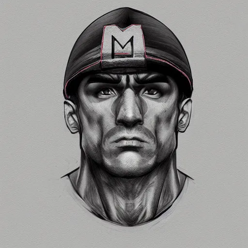 Prompt: badass muscular man with a mario hat , sketch , trending on artstation , Hyperdetailed , CGSociety