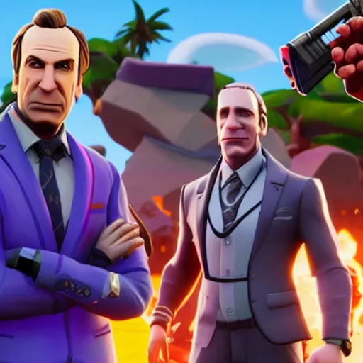 Prompt: promotional screenshot of saul goodman in fortnite