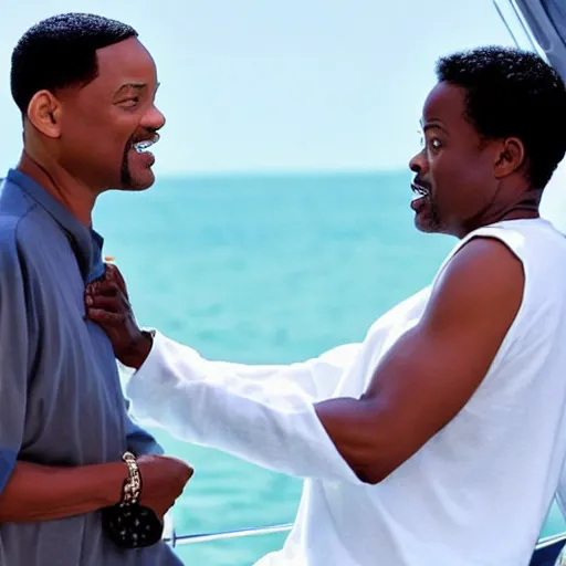 Prompt: will smith & chris rock in love on a yacht