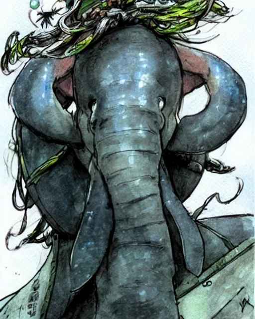 Image similar to Loxodon Druid, drawn by Yoji Shinkawa, water color, Dungeons and Dragons, Wizards of the Coast