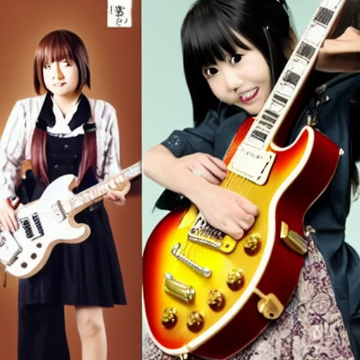 Prompt: real-life Yui from k-on with Gibson Pre-'08 Les Paul Standard, a still of a Japanese music movie