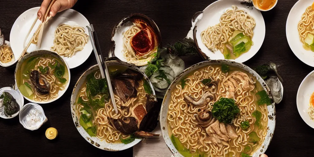 Image similar to Cthulhu eating ramen 8k