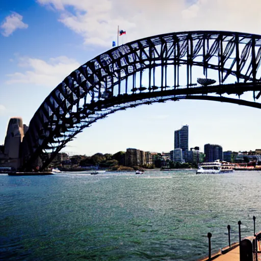 Image similar to sydney harbour bridge constructed from lego, canon eos r 3, 8 k, raw, unedited