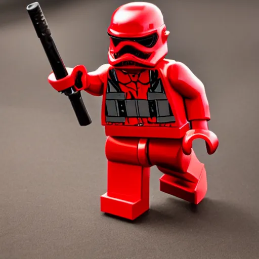 Prompt: red stormtrooper lego figure