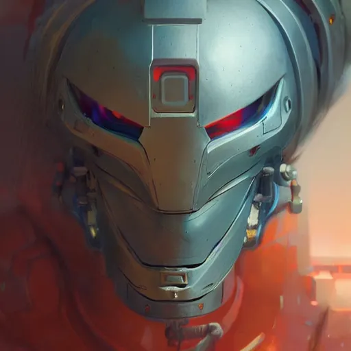 Image similar to character concept art portrait of a mech robot, depth of field background, artstation, award - winning realistic sci - fi concept art by jim burns and greg rutkowski, beksinski, a concept art masterpiece, red color palette, james gilleard, bruegel, alphonse mucha, and yoshitaka amano.