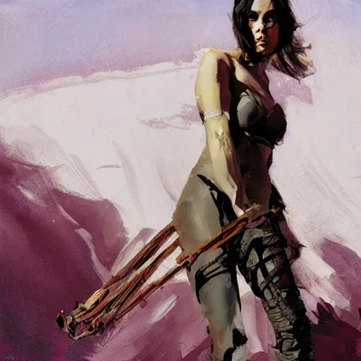 Image similar to alison brie as furiosa, intricate, elegant, highly detailed, greg manchess, mucha, liepke, ruan jia, jeffrey catherine jones, ridley scott