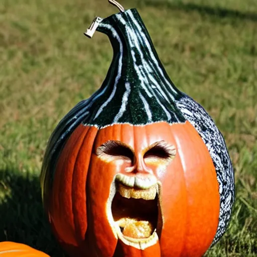 Image similar to gourd with face of amber heard hybrid intercross mix as a gourd