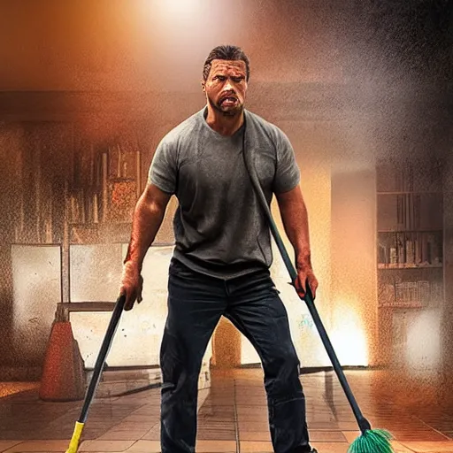 Image similar to poster of the action movie : mopping the floor 2, photorealistic, ultra high detail, 8 k