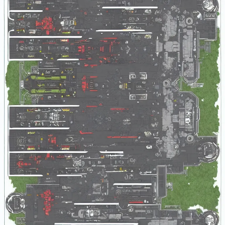 Prompt: full - color sci - fi floor plan of the uss enterprise d, d & d, pathfinder, by jeff todd and greg rutkowski, trending on artstation, pinterest