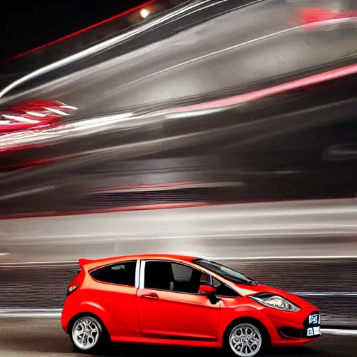 Image similar to red ford fiesta mk 5 zetec in tokyo spain, award winning photograph, night time