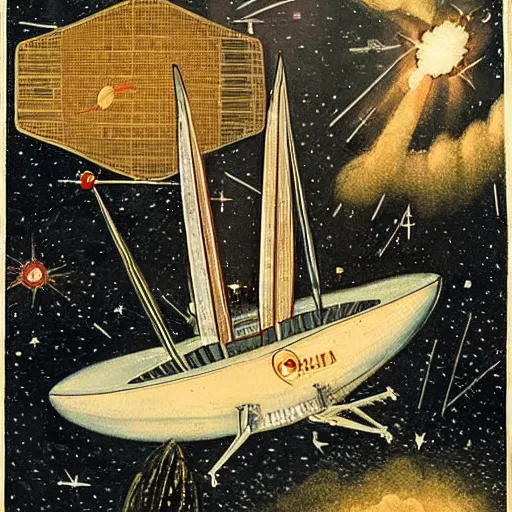 Image similar to A Portuguese rocket-powered caravel soaring through outer space, with stars and galaxies in the background