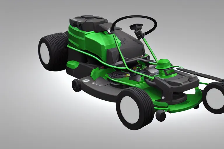 Prompt: cad design of lawnmower, solidworks, partly wireframe, octane render, studio light, 3 5 mm