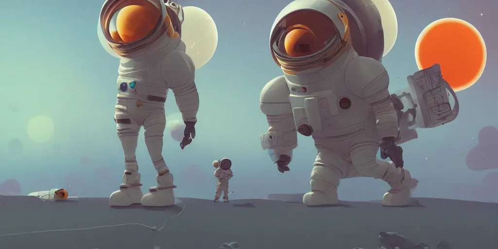 Prompt: cosmonaut on Saturn by Goro Fujita and Simon Stalenhag , 8k, trending on artstation, hyper detailed, cinematic