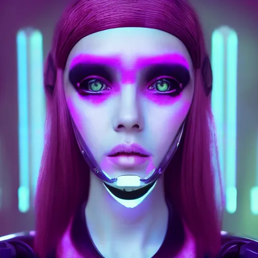 Image similar to “photo portrait the most beautiful alien girl in the world. I can’t believe how she’s beautiful. She is in gorgeous haut couture dresses. Unreal engine 5. Cyberpunk. Synthwave. Artstation. 8K. Hyperdatailed portrait”