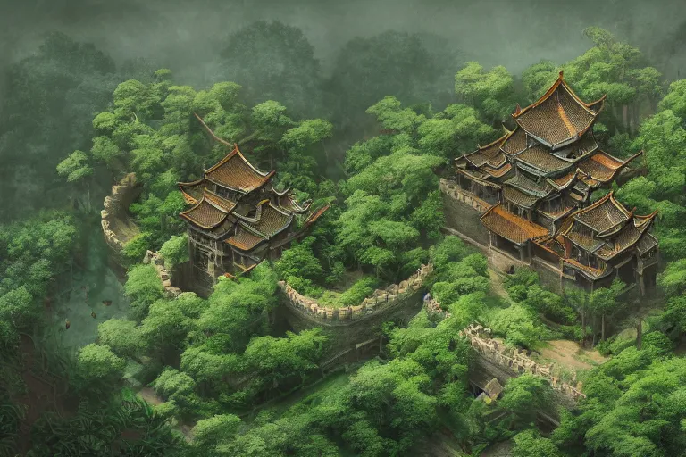 giant ancient chinese castle in an forest with some | Stable Diffusion ...