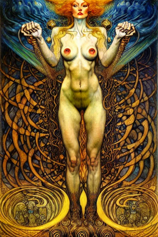 Image similar to Divine Chaos Engine by Karol Bak, Jean Delville, William Blake, Gustav Klimt, and Vincent Van Gogh, symbolist, visionary