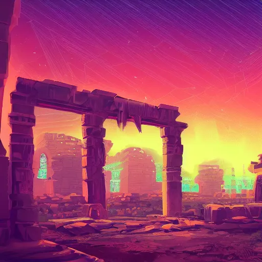 Prompt: neon ancient ruins,digital art retrowave art,trending on art station