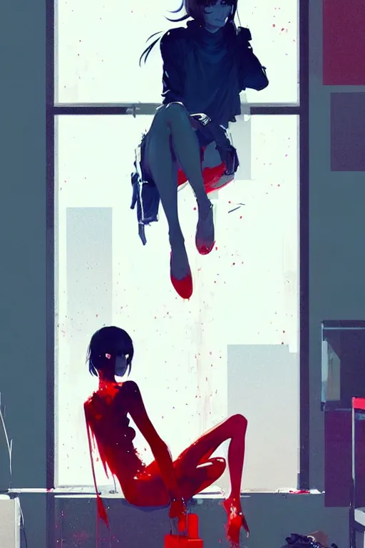 Prompt: a ultradetailed beautiful panting of a stylish woman sitting in a messy apartment, by conrad roset, greg rutkowski and makoto shinkai, trending on artstation