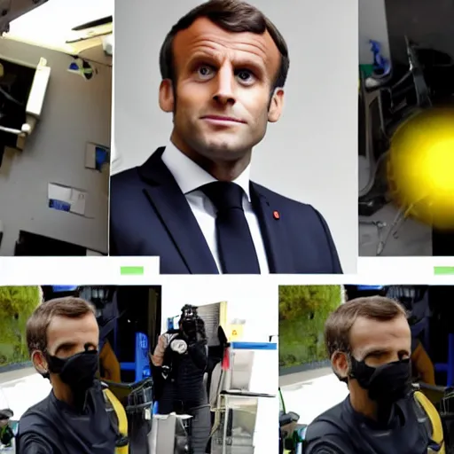 Prompt: Emmanuel Macron working at the reptilian clone factory, yellow eyes, paparazzi, hidden camera, wide angle