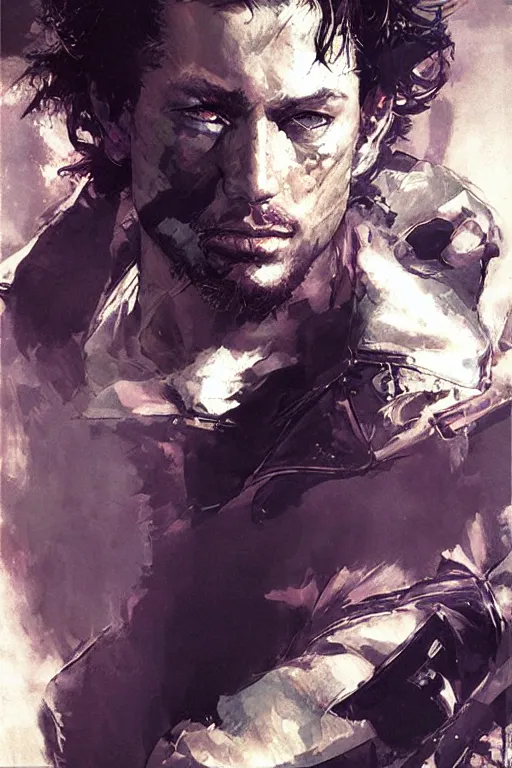 Image similar to synthwave, attractive male, painting by edwin longsden long, yoji shinkawa, craig mullins, tom of finland