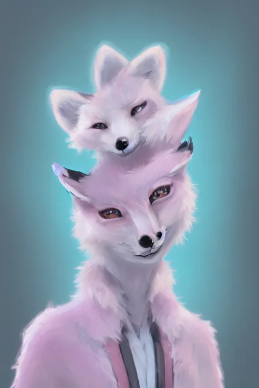 Prompt: an anthropomorphic fox with pastel blue and pastel pink fur, trending on furaffinity, trending on artstation, furry art, digital art, by kawacy, portrait, anime art