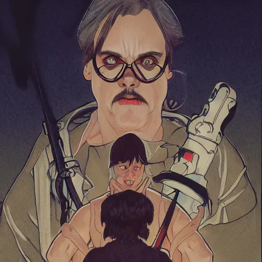 Image similar to steve buscemi fighting jack black, halloween night, finely illustrated pale mask, moon light, shrubs, highly detailed, colored pencil, gainax, tankobon, in the style of ilya kuvshinov and yoshiyuki sadamoto and william - adolphe bouguereau and alphonse mucha