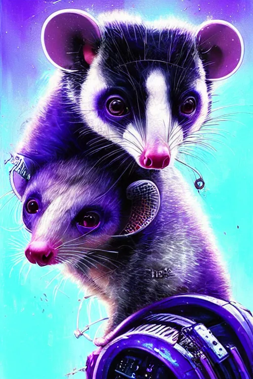 Prompt: a beautiful portrait of a cute cyberpunk opossum aaaaaaaaaa by sandra chevrier and greg rutkowski and wlop, purple blue color scheme, high key lighting, volumetric light, digital art, highly detailed, fine detail, intricate, ornate, complex, octane render, unreal engine, photorealistic