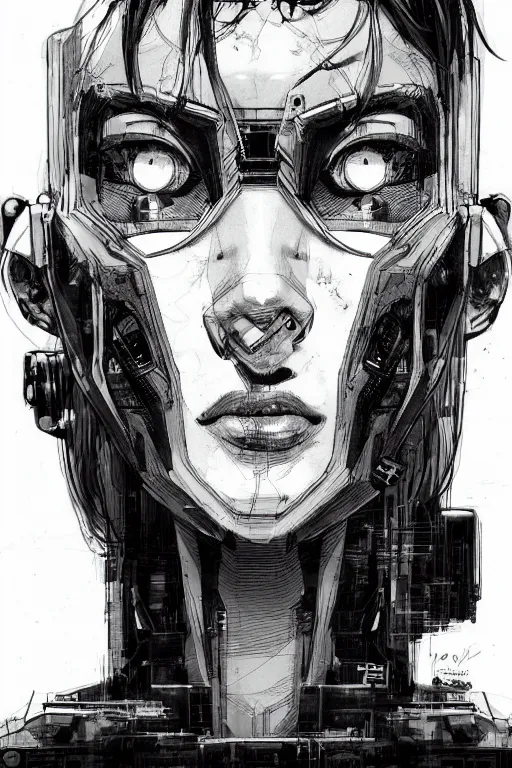 Image similar to a close - up portrait of a cyberpunk cyborg girl, by kim jung gi, rule of thirds