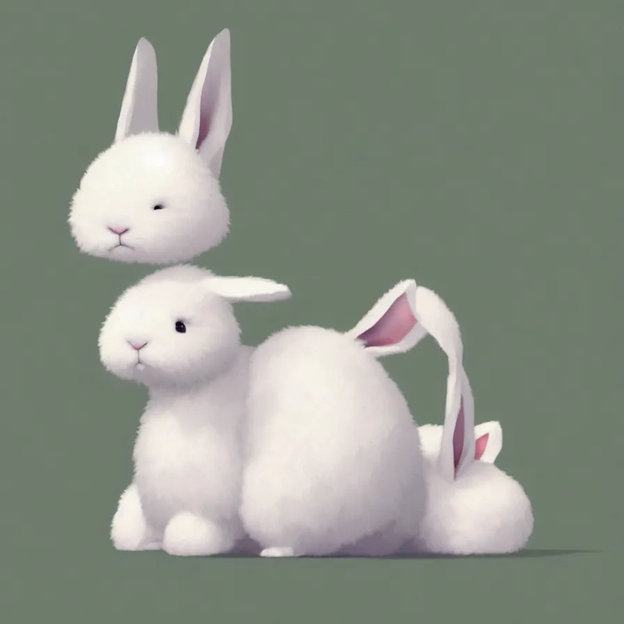 Image similar to Goro Fujita illustrating a lovely white fluffy bunny, with big ears on a plain background, art by Goro Fujita, sharp focus, highly detailed, ArtStation