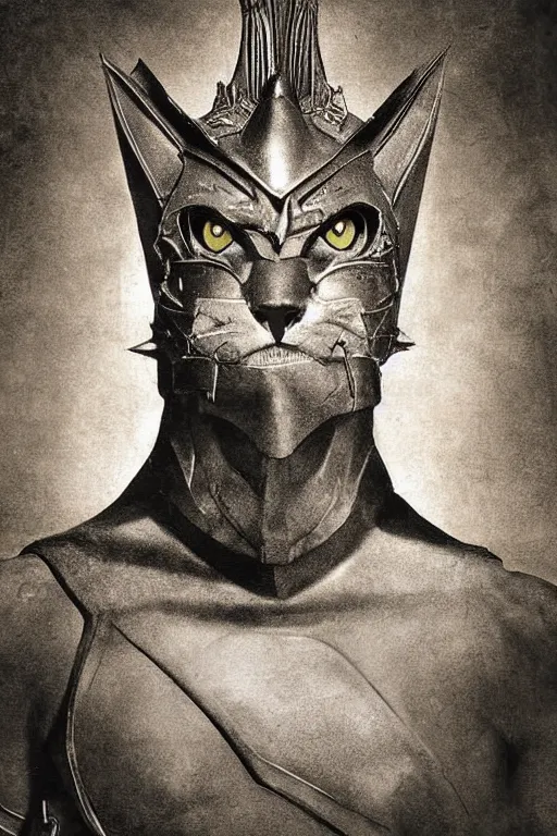 Prompt: battle cat from masters of the universe, portrait, full body, symmetrical features, silver iodide, 1 8 8 0 photograph, sepia tone, aged paper, sergio leone, master prime lenses, cinematic