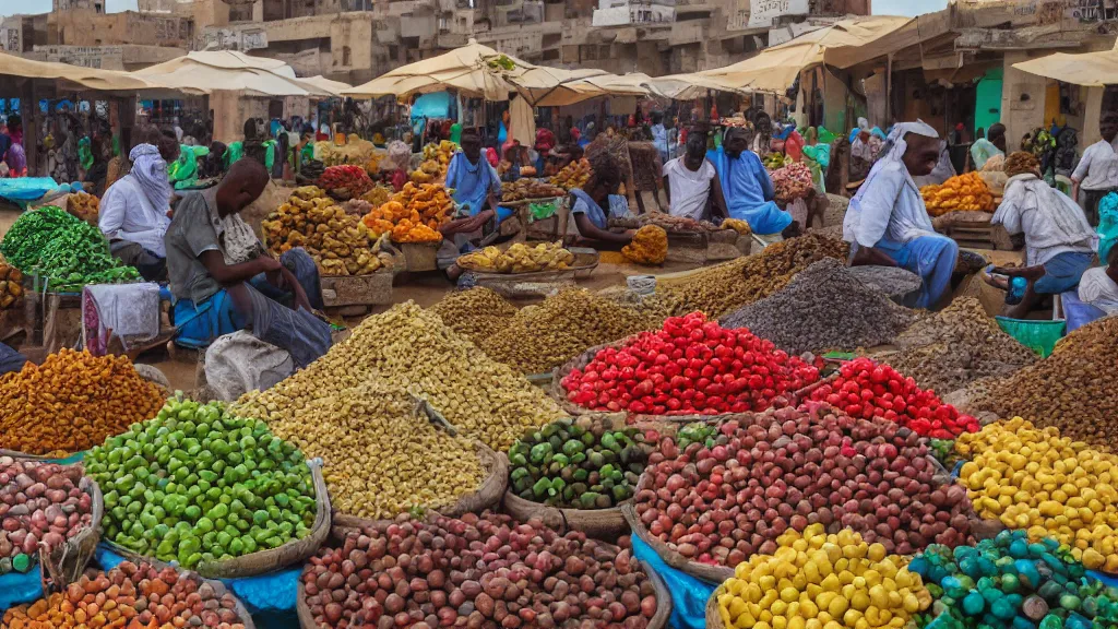 Prompt: market in djibouti, photography, realistic, panorama