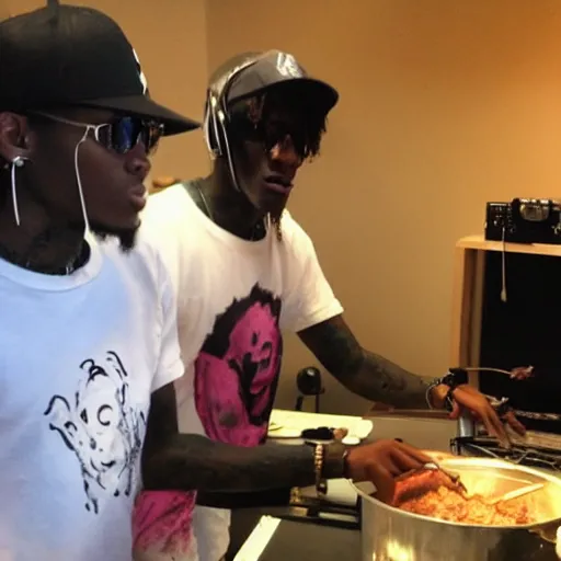 Image similar to young thug cooking in the studio,