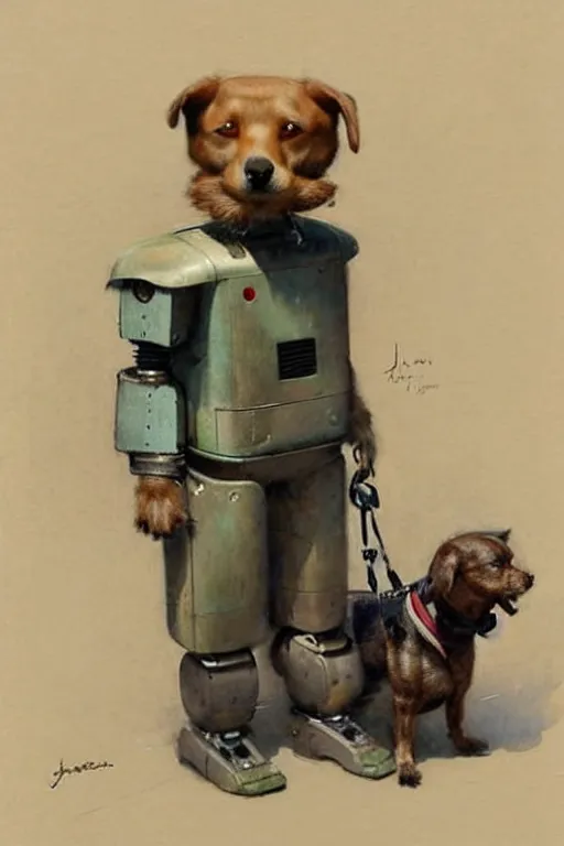 Image similar to (((((1950s boy and his robot box shaped k9 dog. muted colors.))))) by Jean-Baptiste Monge !!!!!!!!!!!!!!!!!!!!!!!!!!!