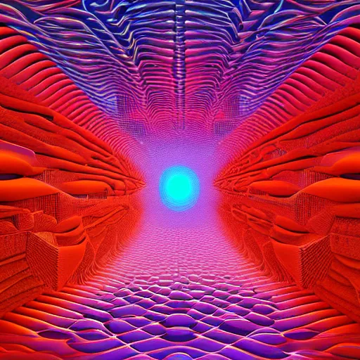 Prompt: An infinite ocean of light made up of grids of particles and waves, by beeple, psychedelic, Alex grey