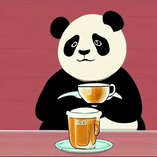 Prompt: Panda drinking a latte, cute anime style