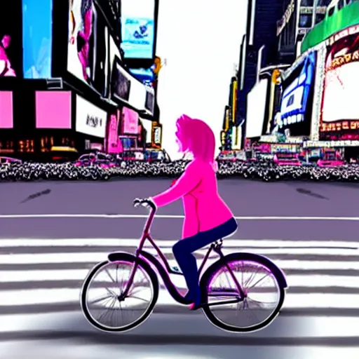 Image similar to Photo of Sakura Haruno riding a bike in the Times Square