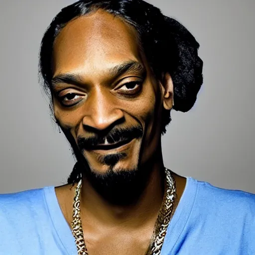 Image similar to Snoop Dog with big eyes eye color red , smiling and holding a joint in his hand