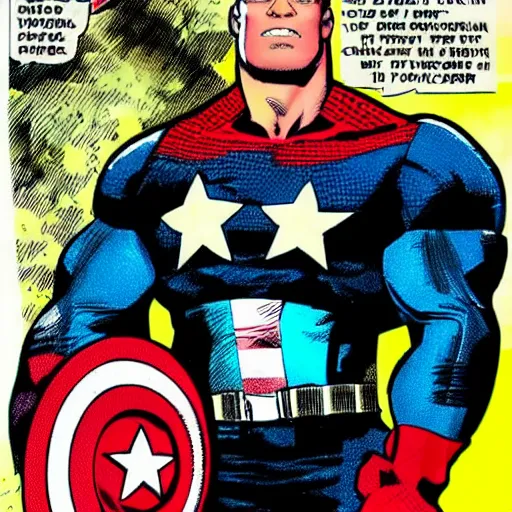 Prompt: John Cena wearing captain America's uniform, in a Marvel Comic Book