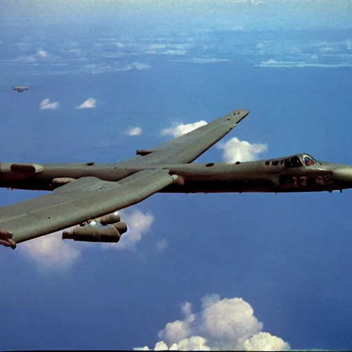 Image similar to realistic b - 5 2 dropping bombs in vietnam