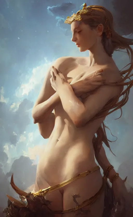 Image similar to a painting of the goddess venus trending on artstation in the style of greg rutkowski