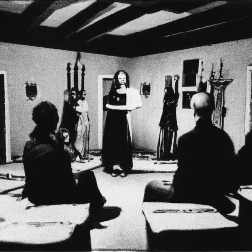 Prompt: a seance in a dark room, photo still
