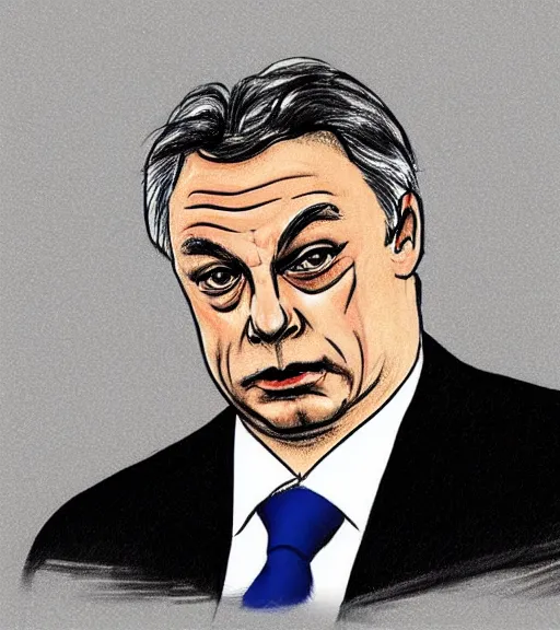 Image similar to news crime suspect sketch of hungarian prime minister viktor orban, hand drawn police sketch of a wanted person