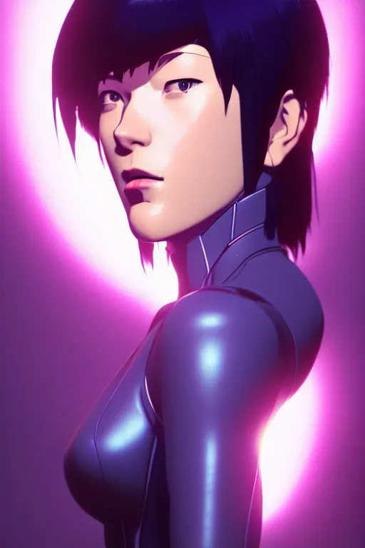 Image similar to a film still portrait of a motoko kusanagi ghost in the shell, finely detailed features : : gits sac 2 0 4 5 by pixar : : by ilya kuvshinov, rossdraws, artgerm, sola digital arts, octane render, production i. g, volumetric lighting, anti aliasing, raytracing : :