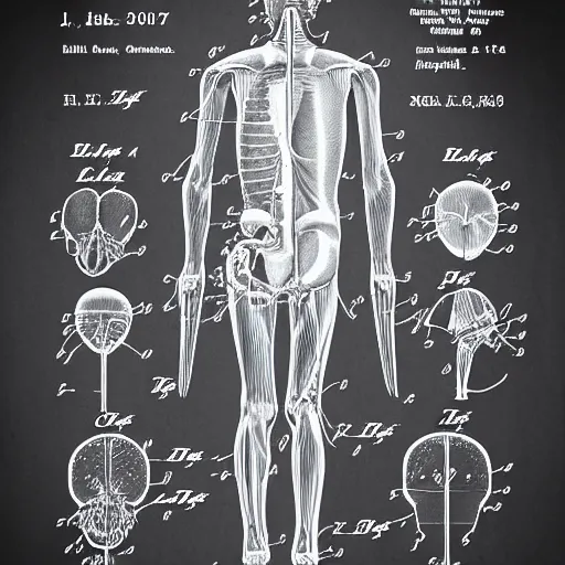Prompt: anatomy of a human, drawing for a patent