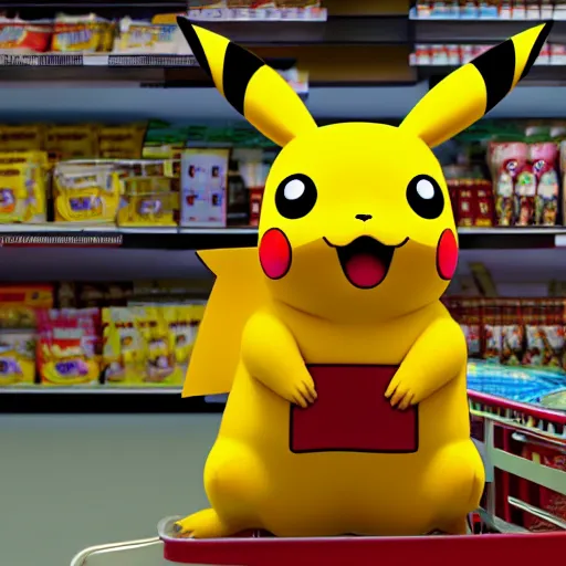 Prompt: Pikachu in a supermarket, matte painting, concept art, cgsociety, octane render, trending on artstation, artstationHD, artstationHQ, unreal engine, 4k, 8k