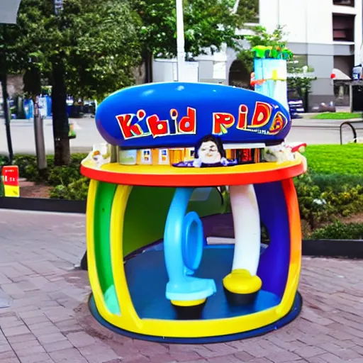 Image similar to a kiddie ride that is coin operated on the sidewalk