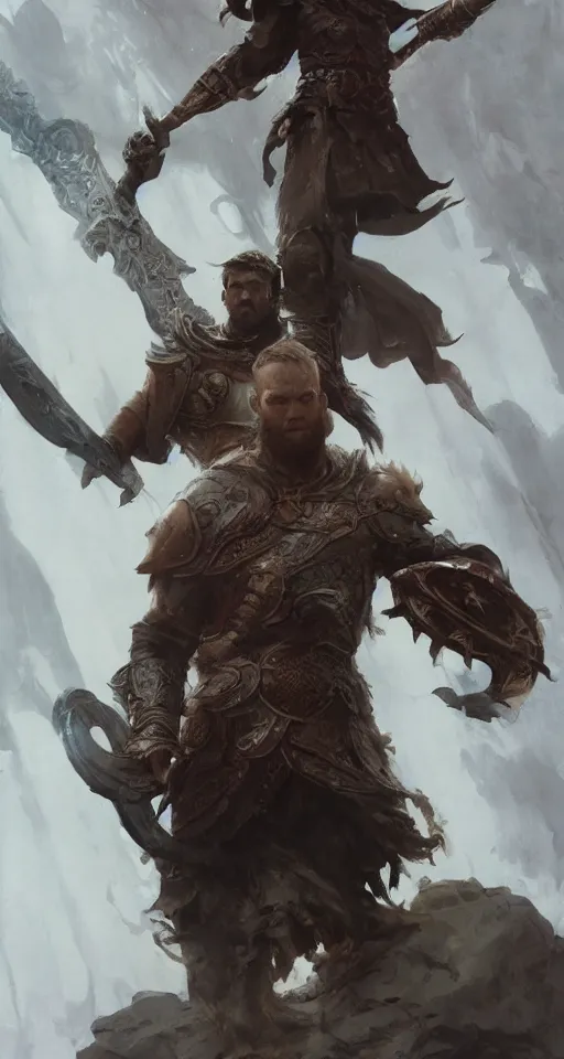 Prompt: the hero viking stands triumphantly as he enters the majestic gates of valhalla, highly detailed, digital painting, artstation, smooth, sharp focus, masterpiece, stunning concept art by ruan jia and jakub rebelka and artgerm and greg rutkowski and ralph mcquarrie and android jones and mucha