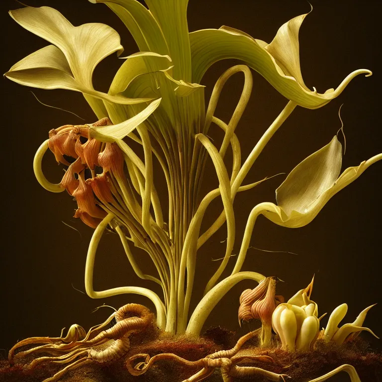 Prompt: carnivorous plant eating young white ginger, in desert, dune, baroque painting, beautiful detailed intricate insanely detailed octane render trending on Artstation, 8K artistic photography, photorealistic, chiaroscuro, Raphael, Caravaggio