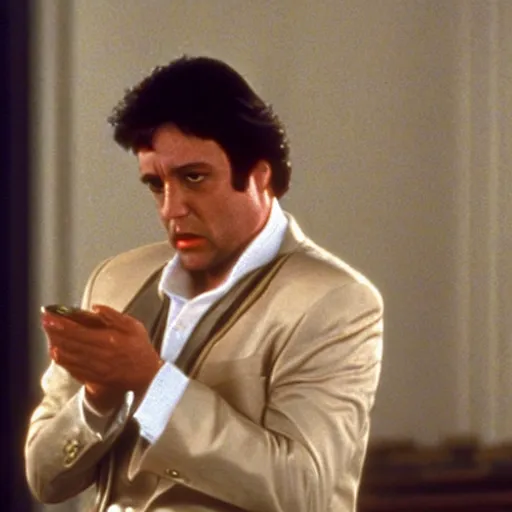 Image similar to film still of George Costanza as Tony Montana in Scarface