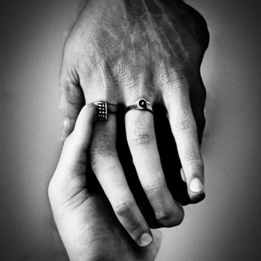 Image similar to normal man's hand with five fingers and a ring and a cigarette between the fingers